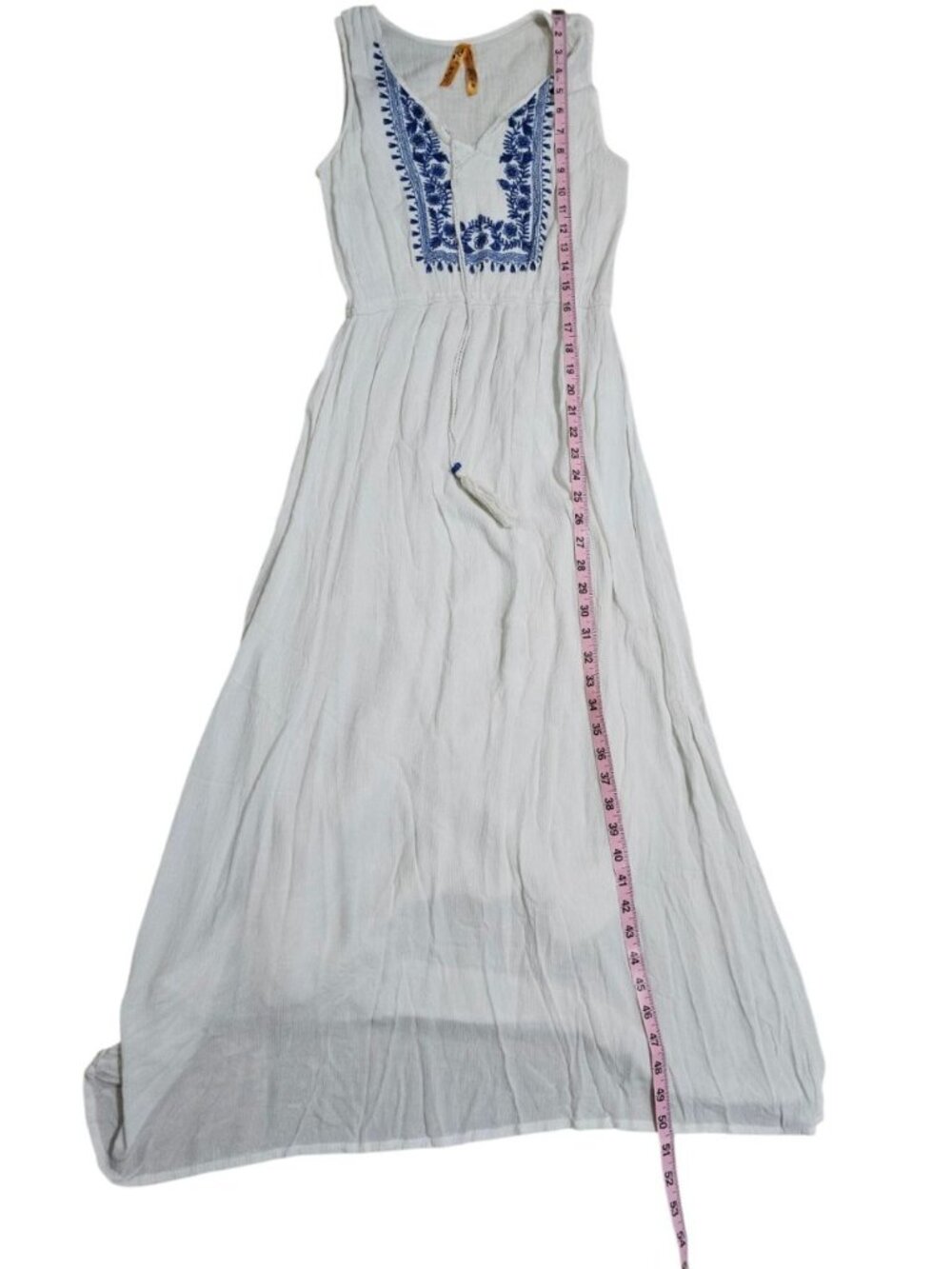 Magic Women M Maxi Dress White Blue Embroidered Cotton Boho Investment Essential - Picture 6 of 6